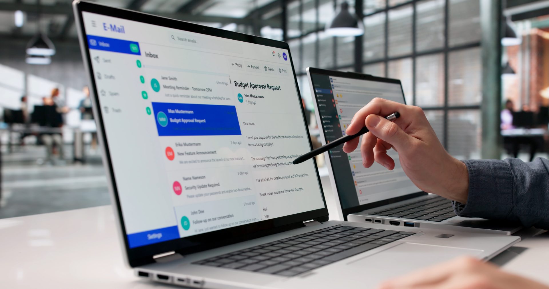 Checking emails on a laptop